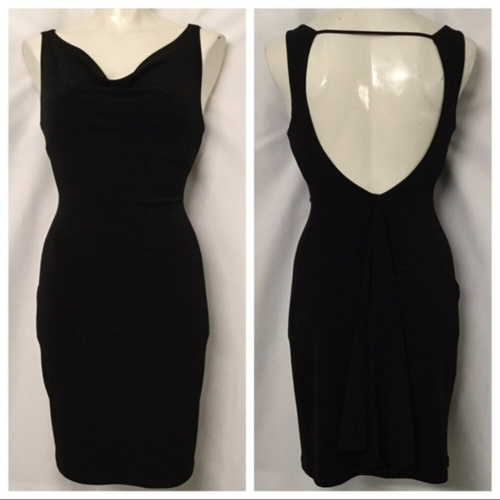 Scoop Neck Open Back Black Cocktail Dress